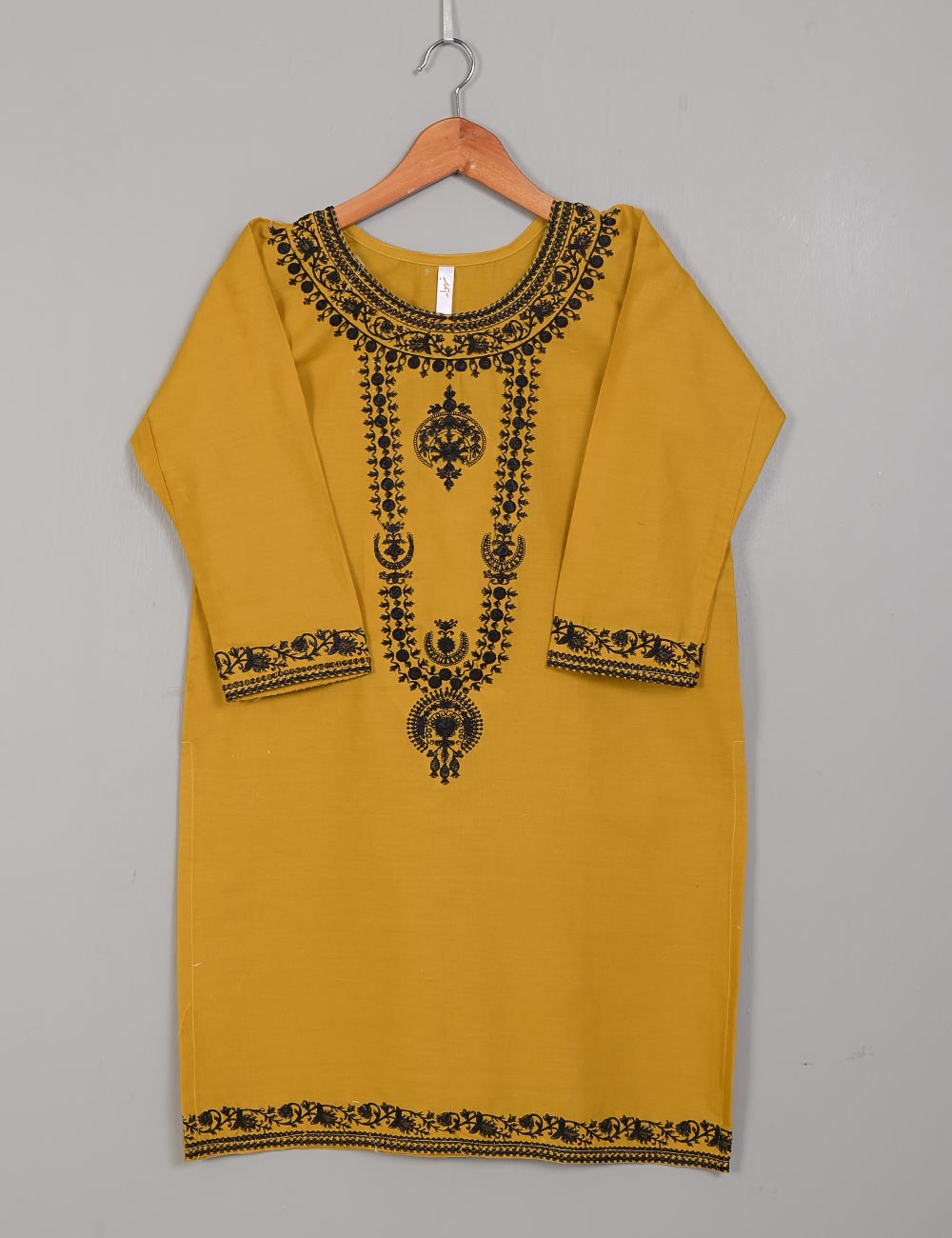 TS-128D-Mustard - Cotton Embroidered Stitched Kurti