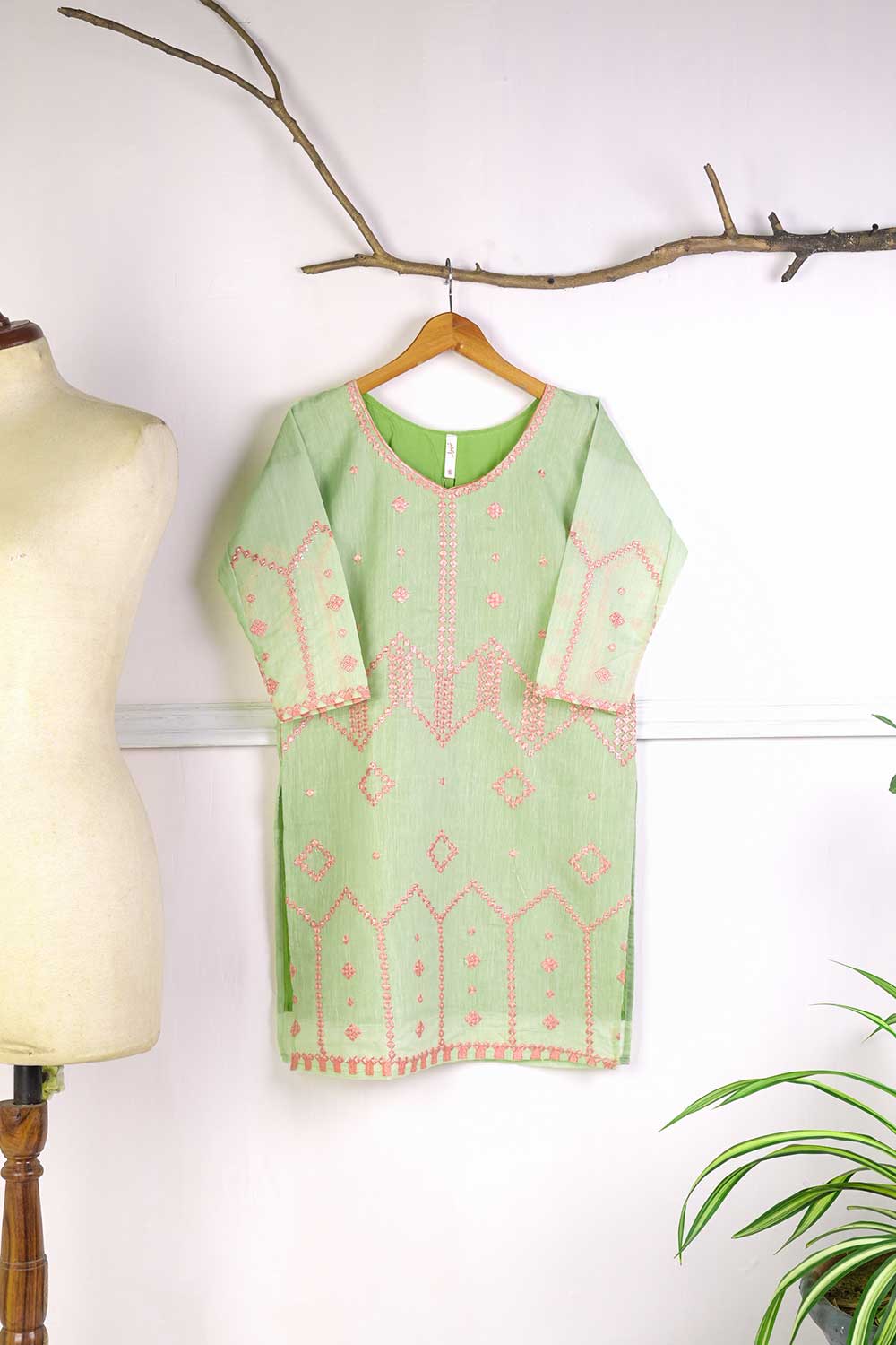 TS-211A-Pista - Paper Cotton Embroidered Kurti