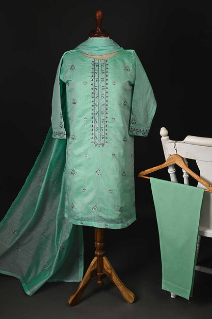 RTW-94-AquaGreen -  3Pc Stitched Paper Cotton Embroidered Dress