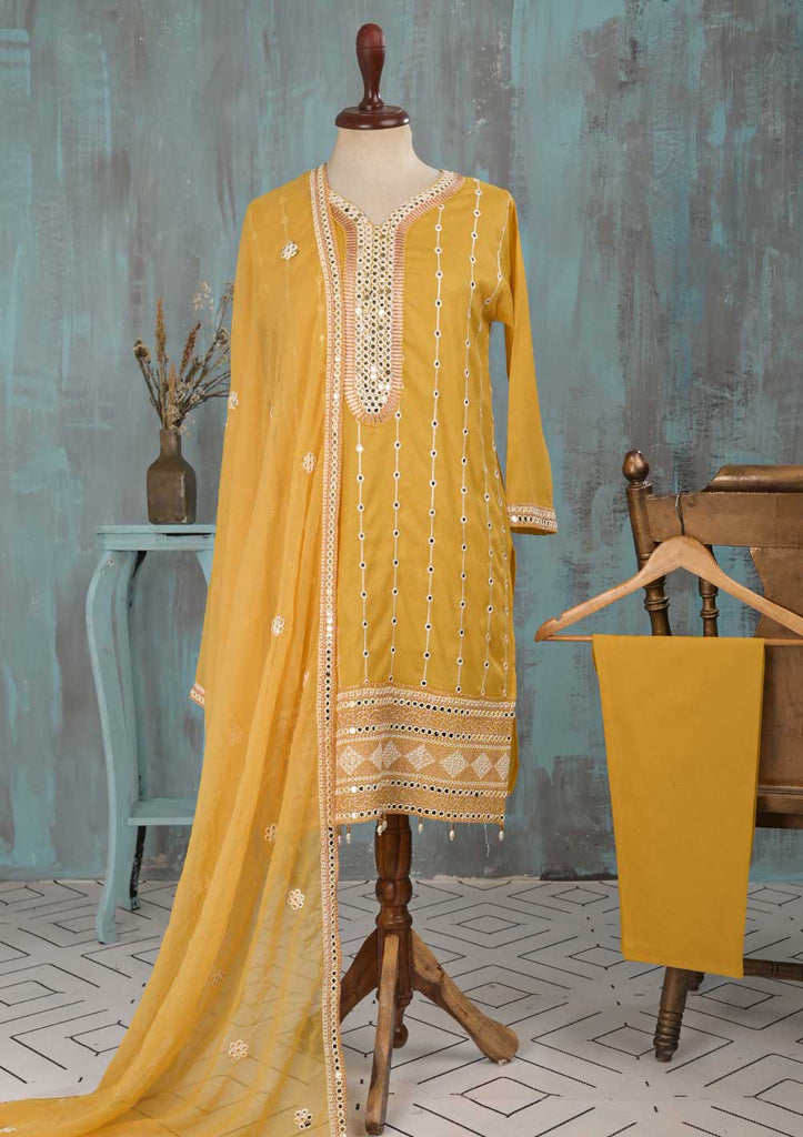 SEC-2C-Mustard - 3Pc Stitched Cotton Embroidered Dress