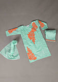 TKF-20-SeaGreen - Kids 3Pc Paper Cotton Dress With Malai Trouser