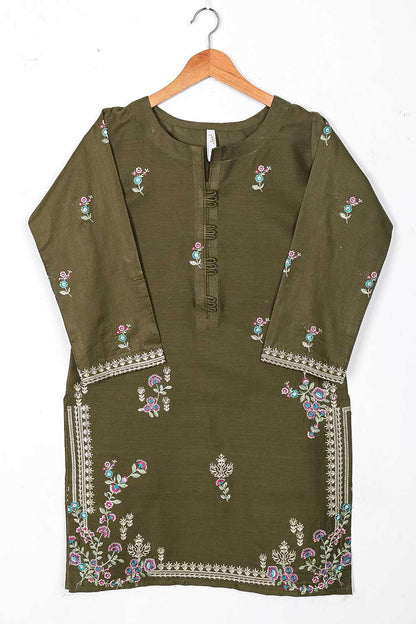 TS-225A-Mehndi - Cotton Embroidered Stitched Kurti