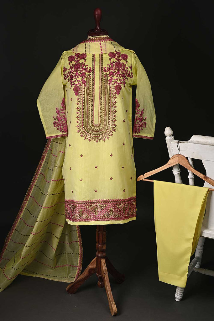 RTW-96-Yellow -  3Pc Stitched Paper Cotton Embroidered Dress