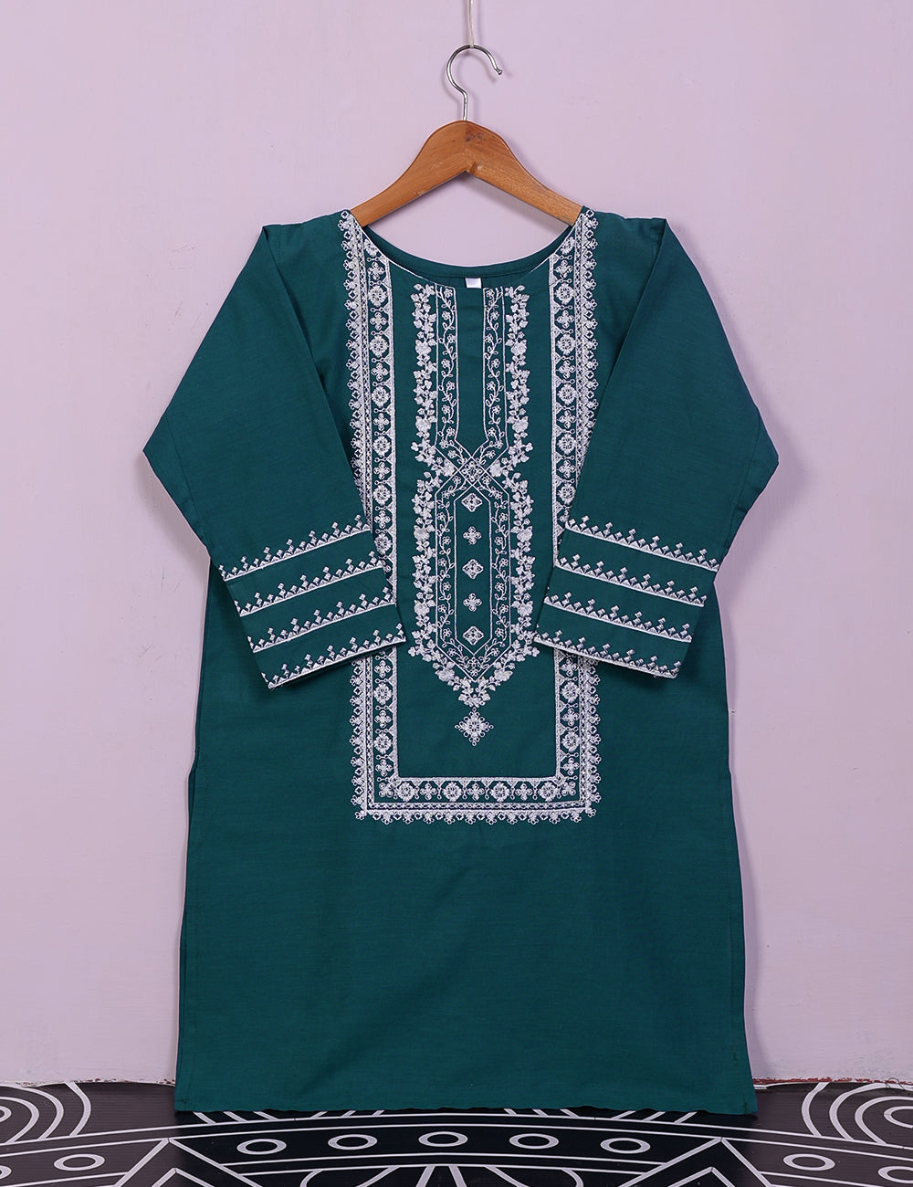 TS-089C-Turquoise - Cotton Embroidered Stitched Kurti