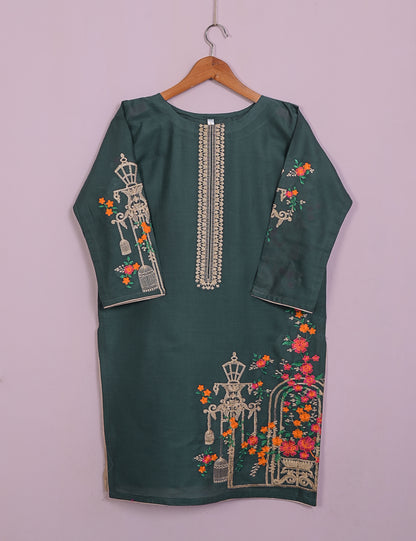 TS-021K-Greyish Blue-Majestic Cage - Cotton Embroidered Stitched Kurti