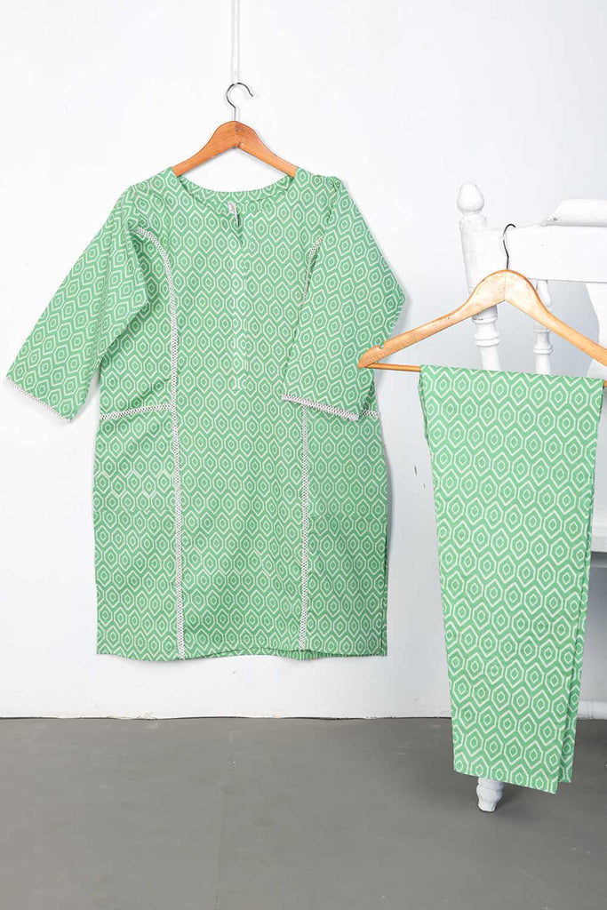STP-090A-Green - 2PC COTTON PRINTED STITCHED