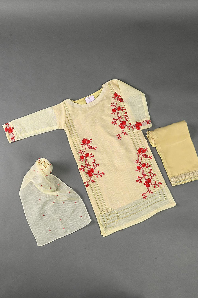 TKF-07-Skin - 3Pc Kids Paper Cotton Formal Stitched Dress