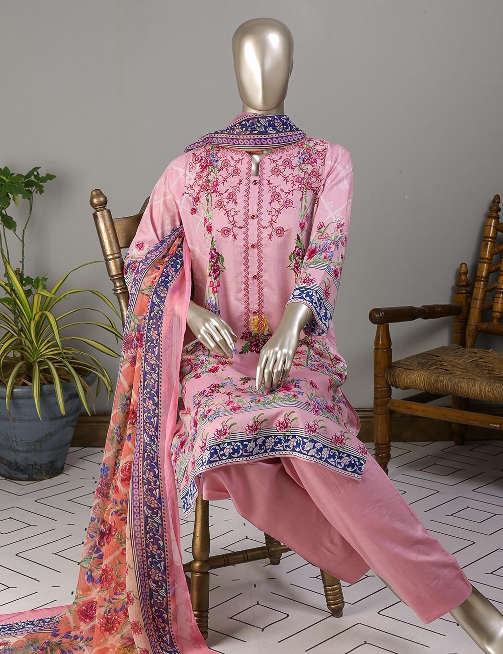 TMY-4B | Un-Stitched Embroidered Lawn Dress