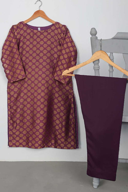 STP-081A-Purple - 2Pc Stitched Broshia Jacquard Shirt With Malai Trouser