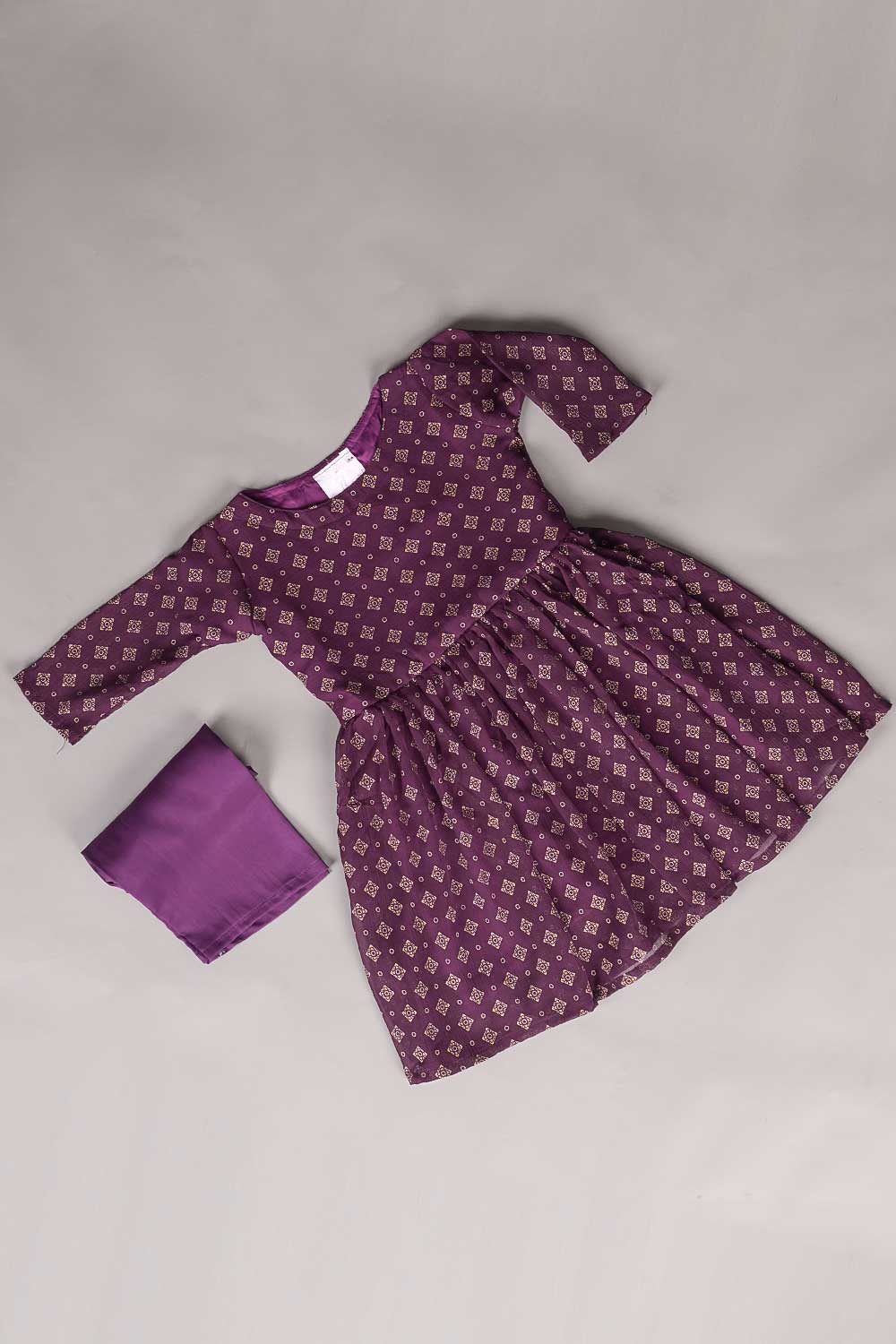 TKF-10-Purple -  Kids 2Pc Chiffon Frock With Malai Trouser