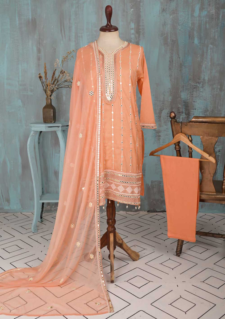 SEC-2F-Peach - 3Pc Stitched Cotton Embroidered Dress