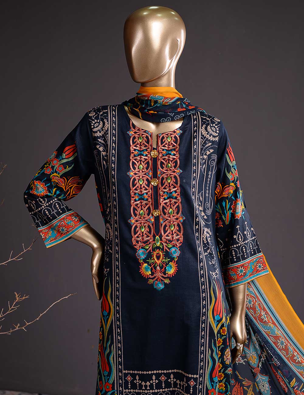 Baghe Bahar (DL-1a) 3 Pc Un-stitched Embroidered Lawn Dress with Chiffon Dupatta