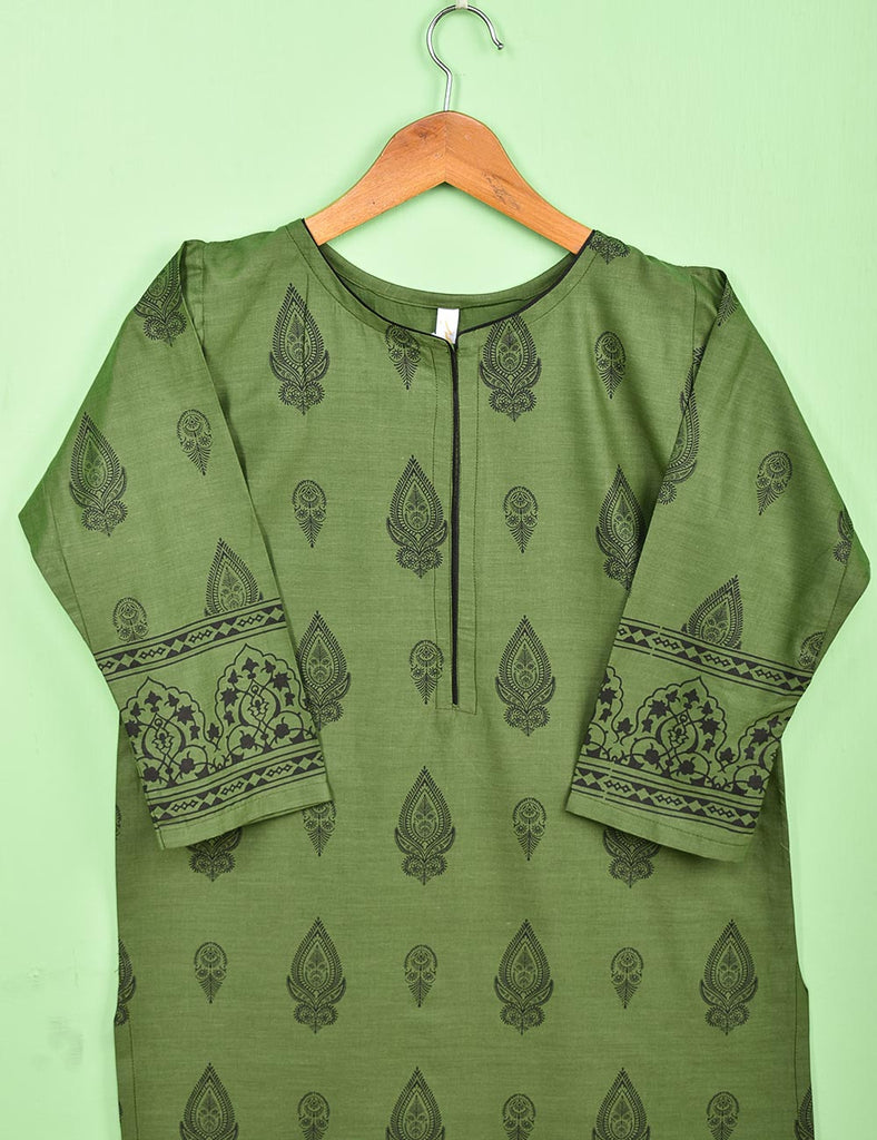 Cotton Printed Stitched Kurti - (TS-077A-Green)