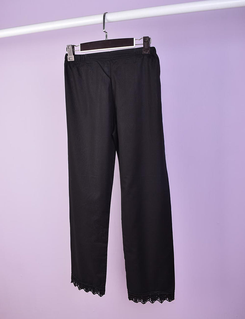 Stitched Cotton Trouser With Embroidered Bottom - Fancy Pants (CT-13-Black)
