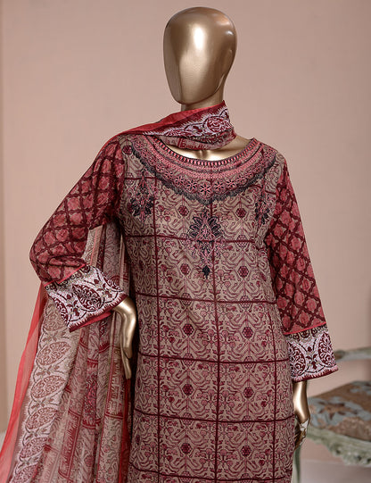 3 Pc Unstitched Lawn Embroidered Dress with Chiffon Dupatta - Etienne  - (FE-03)