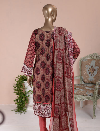 3 Pc Unstitched Lawn Embroidered Dress with Chiffon Dupatta - Etienne  - (FE-03)