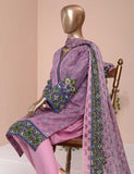 3 Pc Unstitched Lawn Embroidered Dress with Chiffon Dupatta - Empurple  - (FE-04)