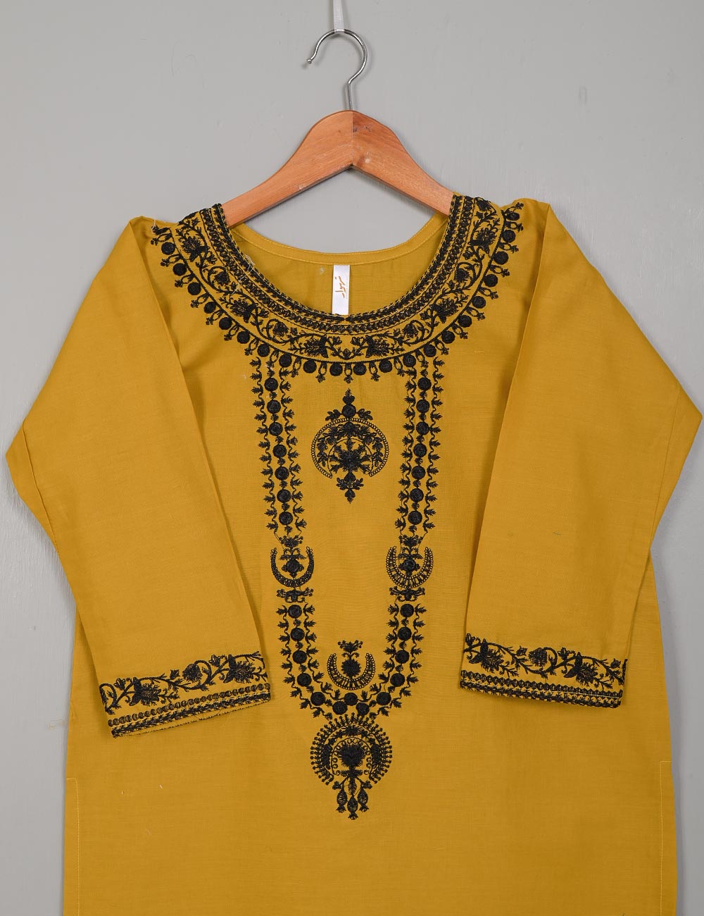 TS-128D-Mustard - Cotton Embroidered Stitched Kurti