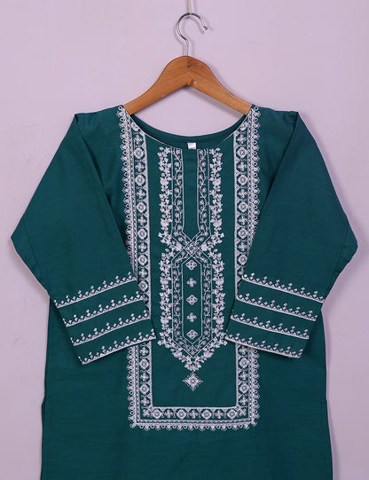 TS-089C-Turquoise - Cotton Embroidered Stitched Kurti