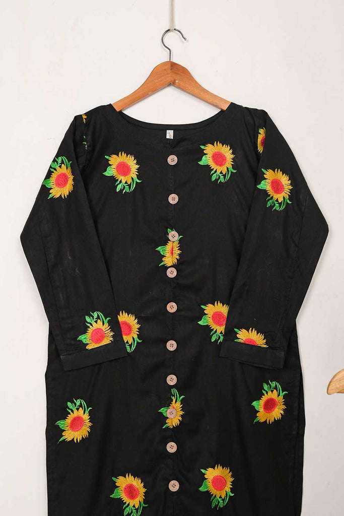 STP-061A-Black - 2PC COTTON EMBROIDERED STITCHED