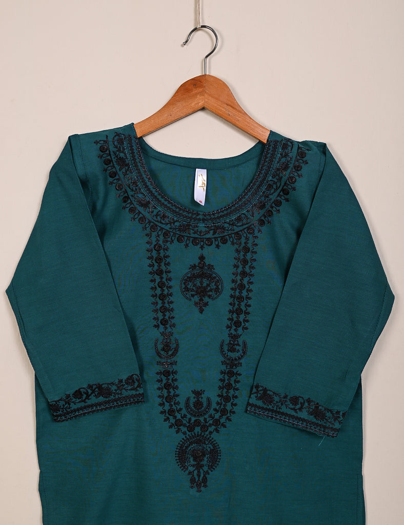 TS-128A-Turquoise - Cotton Embroidered Kurti