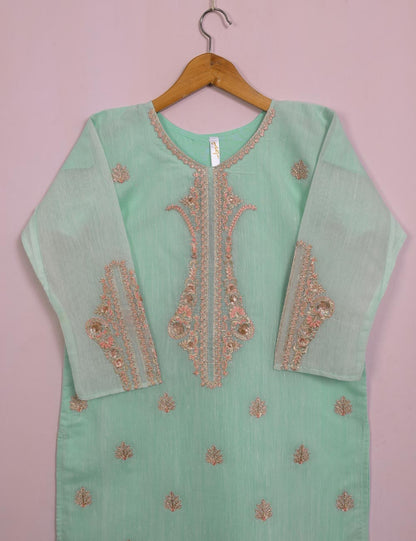 TS-116A-AquaGreen - Paper Cotton Embroidered Stitched Kurti