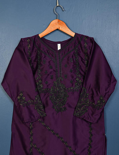 TS-151-Purple - Dwarf Iris - Slik Embroidered Kurti