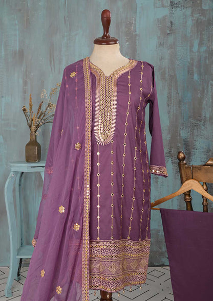 SEC-2A-Magenta - 3Pc Stitched Cotton Embroidered Dress