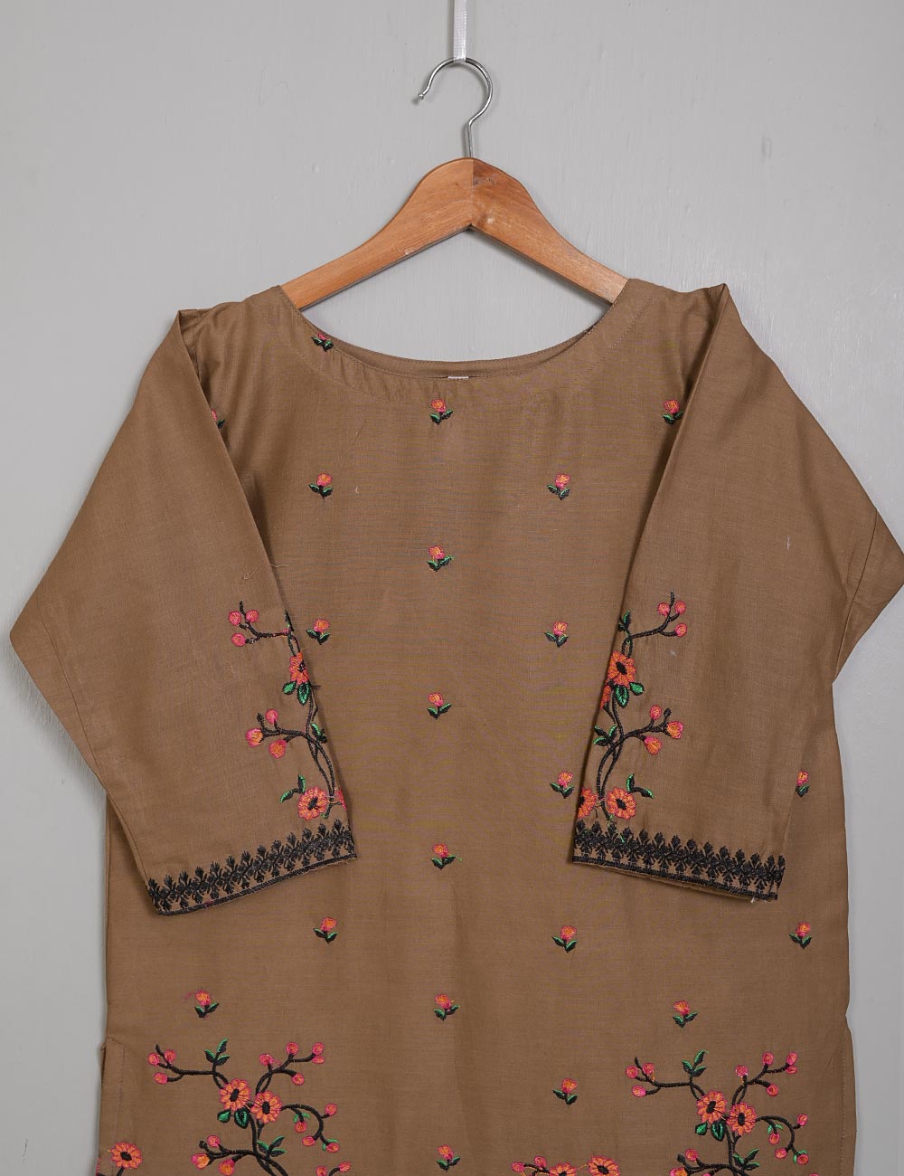 TS-198B-Brown - Cotton Embroidered Stitched Kurti