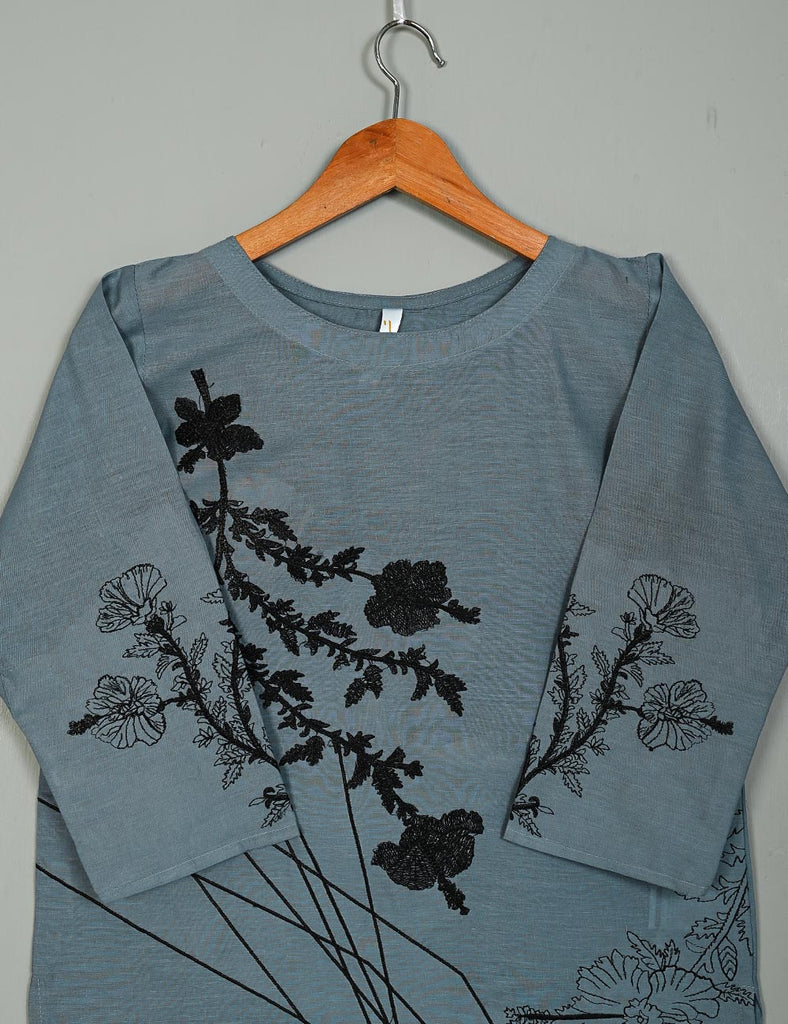 TS-090B-Grey - Meteroid - Cotton Embroidered Stitched Kurti