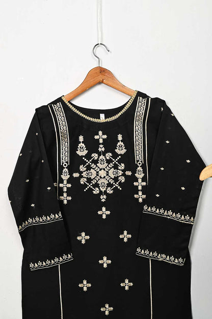 3SP-4B-BLACK - 3PC CAMBRIC EMBROIDERED Dress With Chiffon Embroidered Dupatta