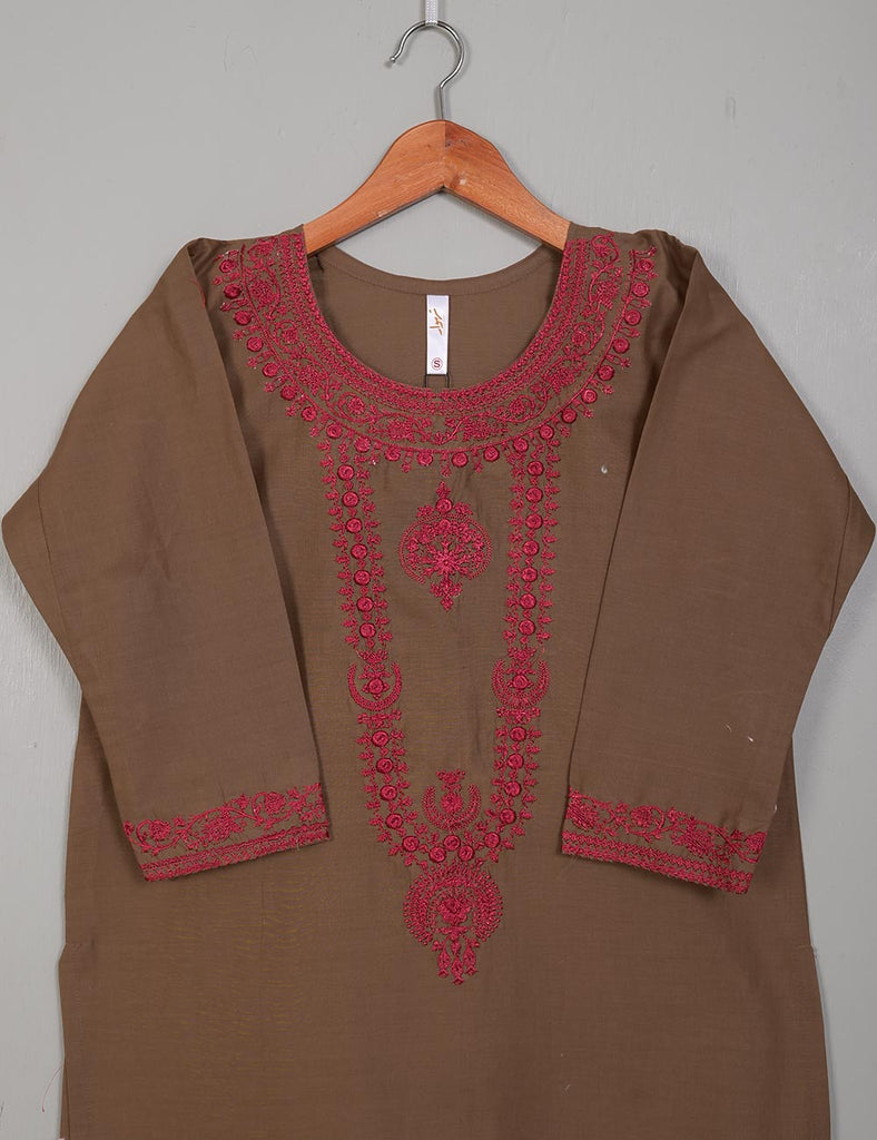 TS-128C-Brown - Cotton Embroidered Stitched Kurti