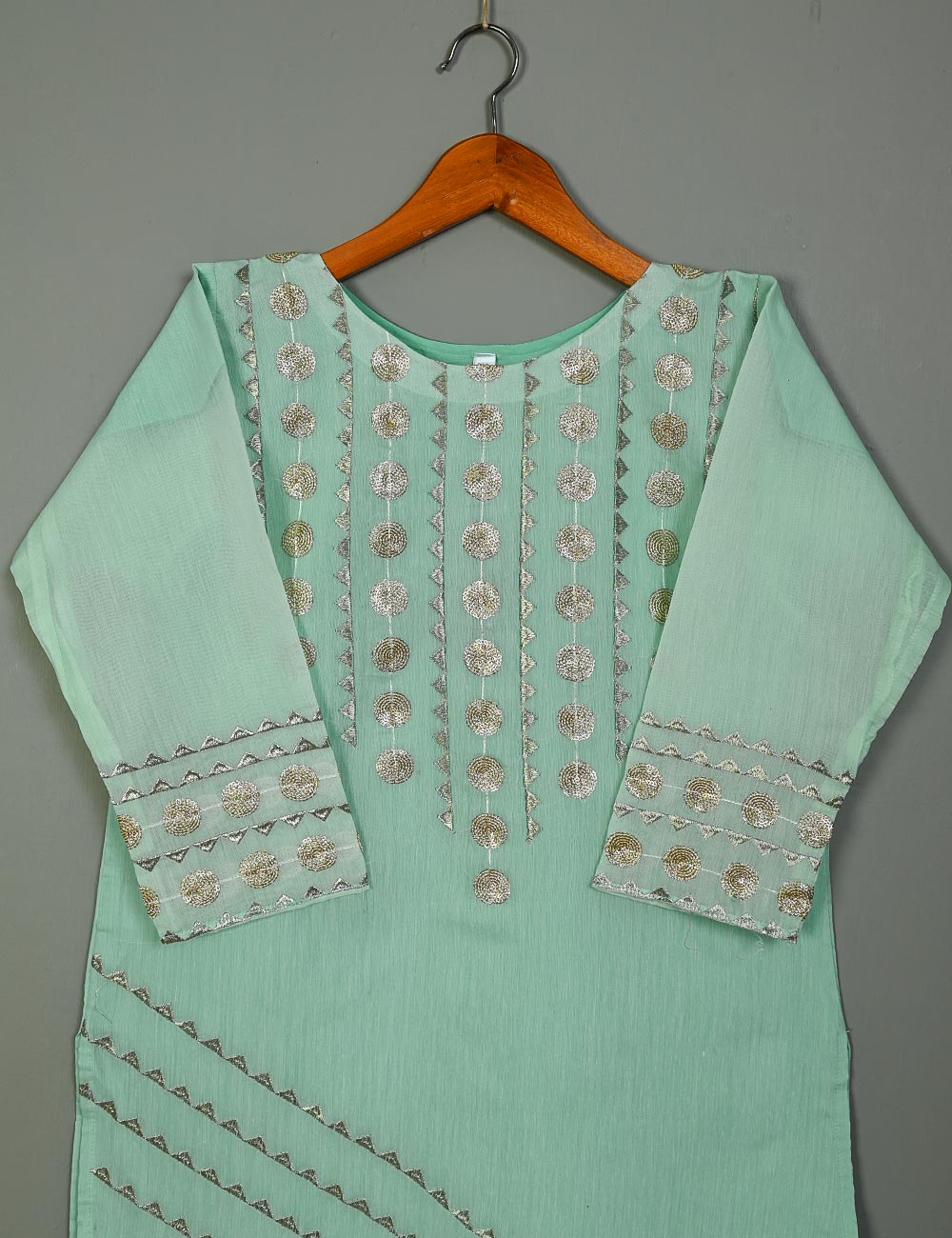 Paper Cotton Embroidered Stitched Kurti - Gracious (TS-101-Aqua Green)