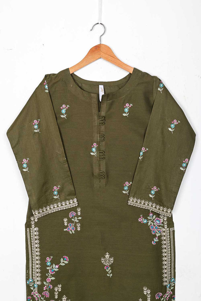 TS-225A-Mehndi - Cotton Embroidered Stitched Kurti