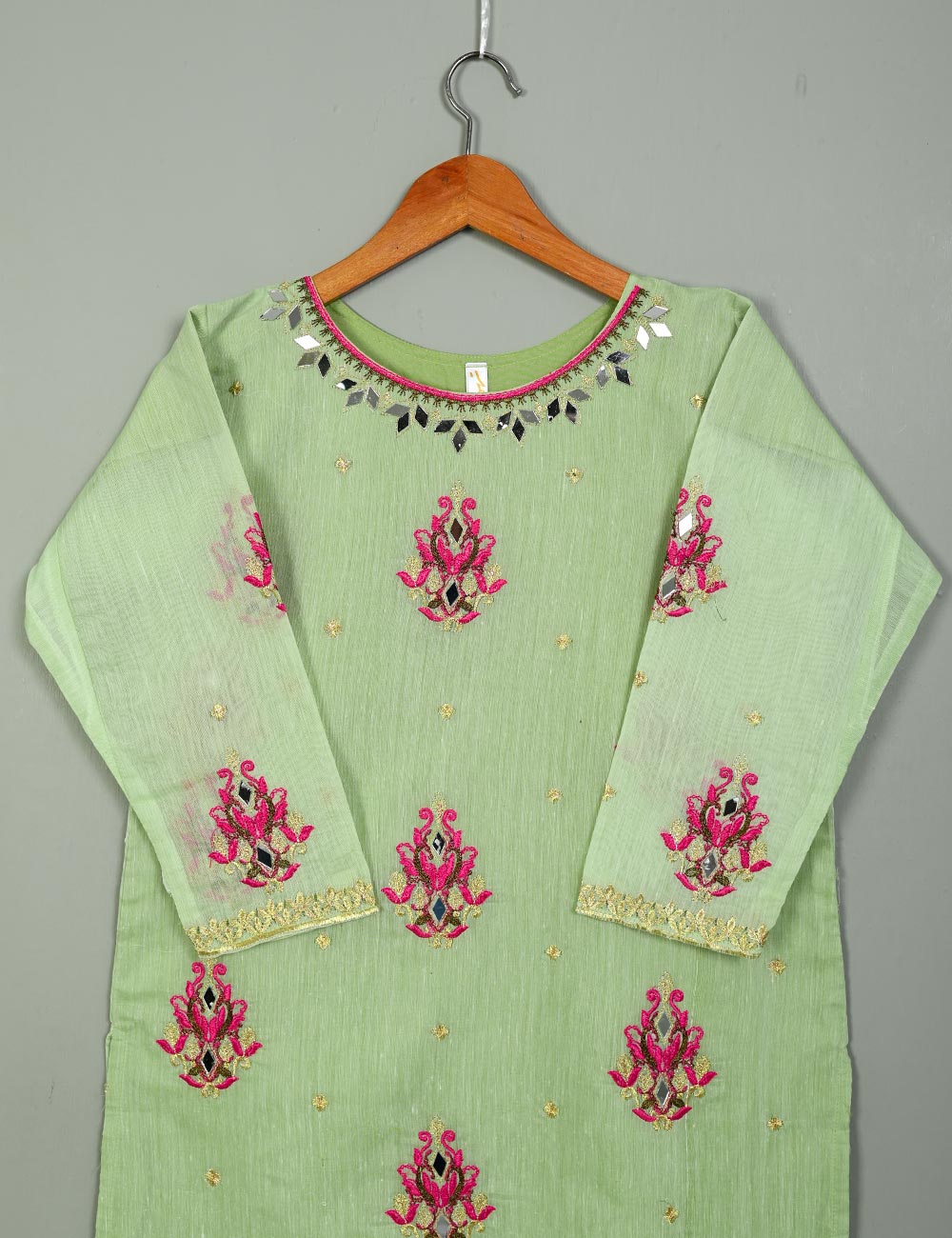 TS-186A-Pista - Paper Cotton Embroidered Kurti