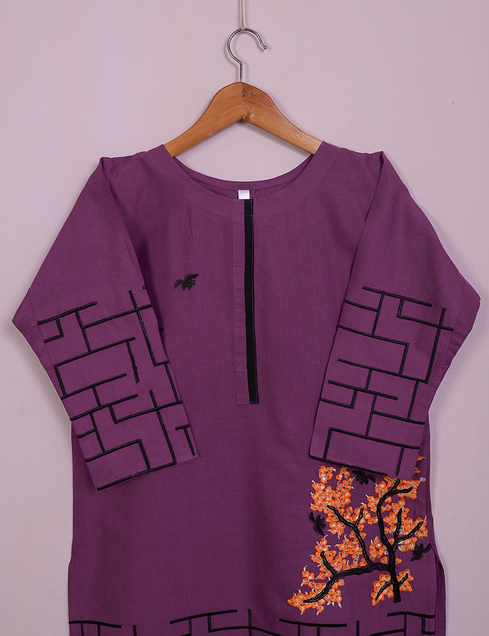 TS-112B-Purple - Cotton Embroidered Stitched Kurti