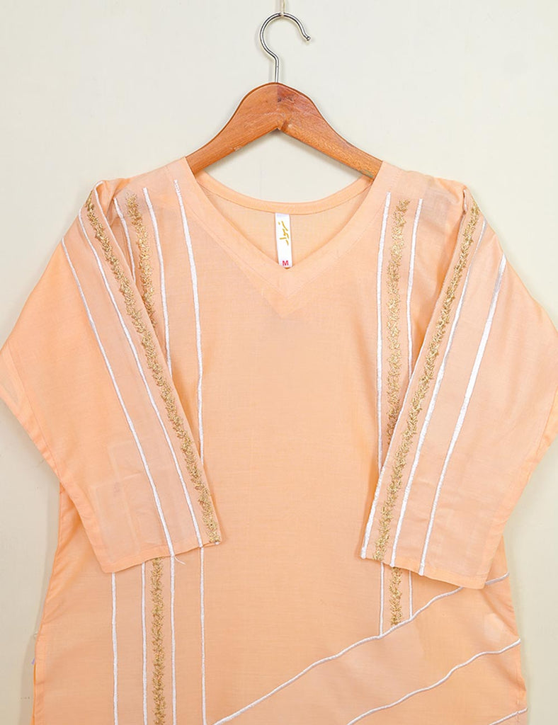 TS-043E-Peach - Abstruse Art - Cotton Embroidered Stitched Kurti