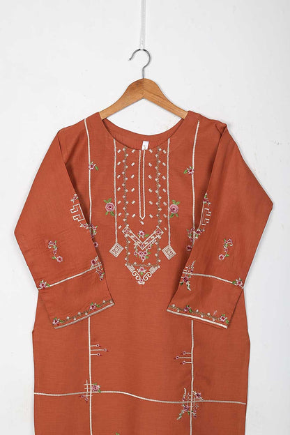 TS-226B-Rust - Cotton Embroidered Stitched Kurti