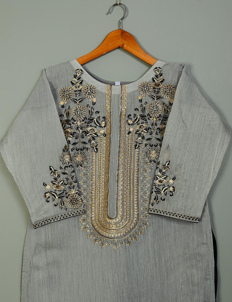 T20-040D-Grey - Equinox - Semi Formal Paper Cotton Fabric Embroidered Stitched Kurti