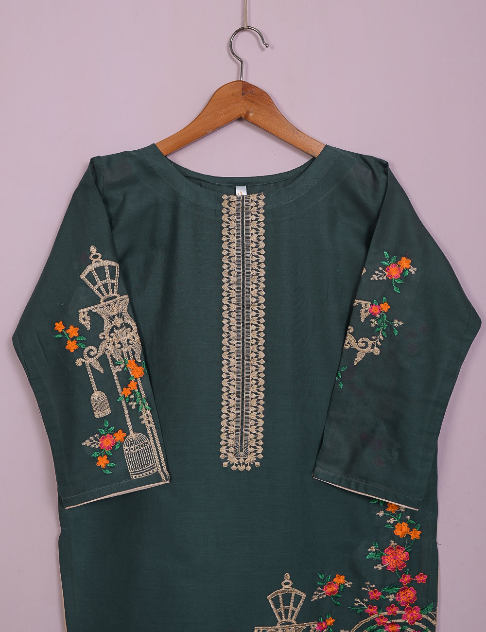 TS-021K-Greyish Blue-Majestic Cage - Cotton Embroidered Stitched Kurti