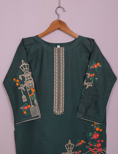 TS-021K-Greyish Blue-Majestic Cage - Cotton Embroidered Stitched Kurti