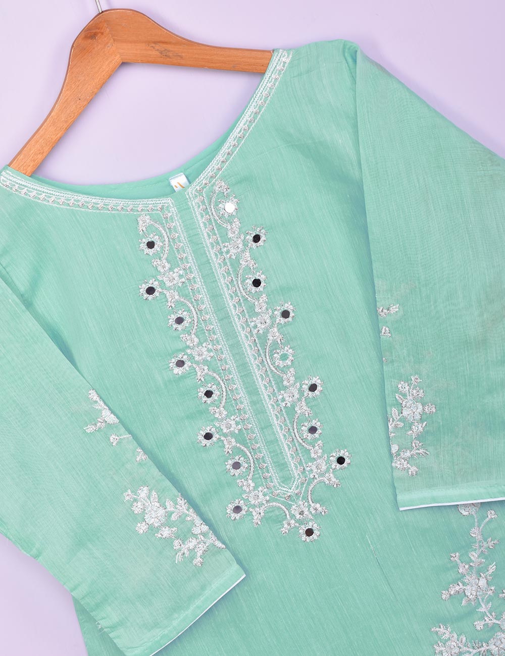 Paper Cotton Embroidered Stitched Kurti With Mirror Work - Reflection (TS-062B-AquaGreen)