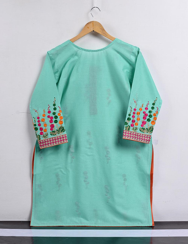 Cambric Embroidered Kurti - Turf - T20-008-Ferozi