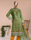 3 Pc Unstitched Lawn Embroidered Dress with Chiffon Dupatta - Green Field  - (FE-07)