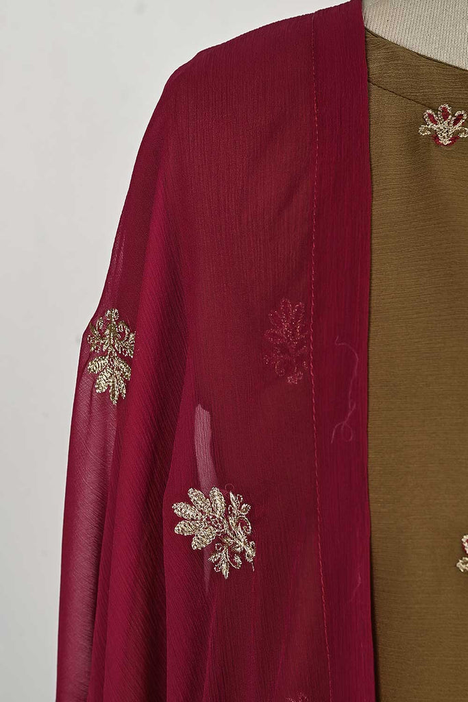 RTW-81-Brown -  3Pc Stitched Embroidered Chiffon Shirt