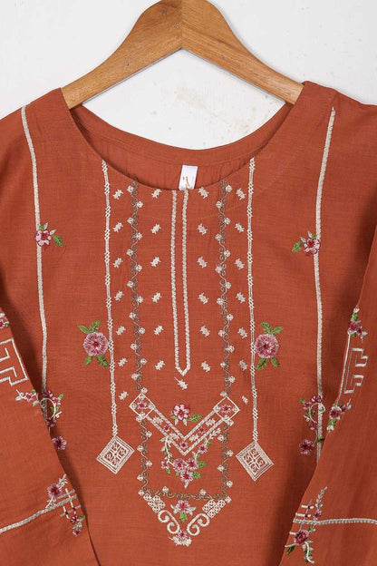 TS-226B-Rust - Cotton Embroidered Stitched Kurti