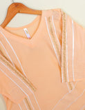 TS-043E-Peach - Abstruse Art - Cotton Embroidered Stitched Kurti