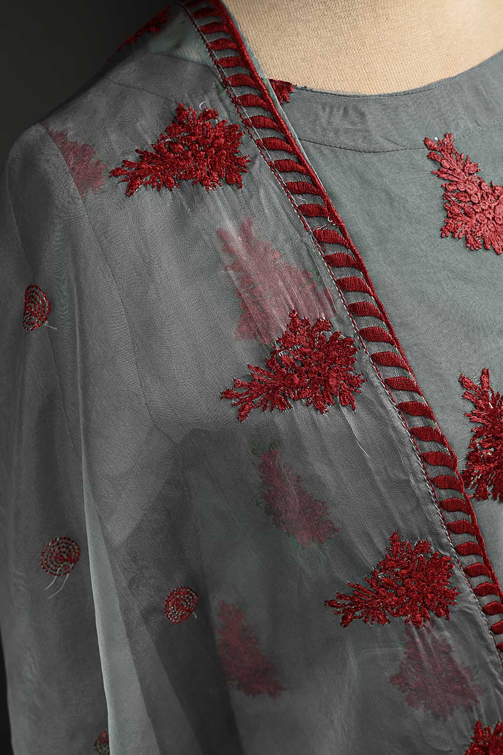 RTW-68-Grey -  3Pc Stitched Embroidered Organza Dress