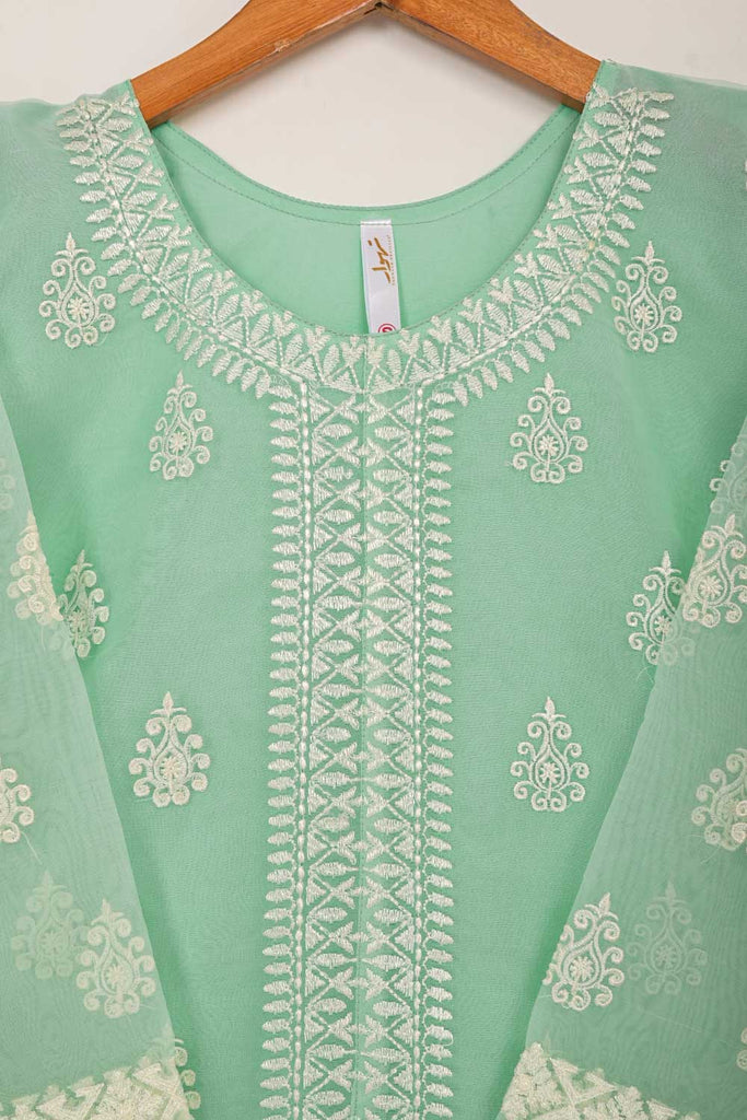 STP-042A-SeaGreen - 2Pc Organza Embroidered With Malai Trouser