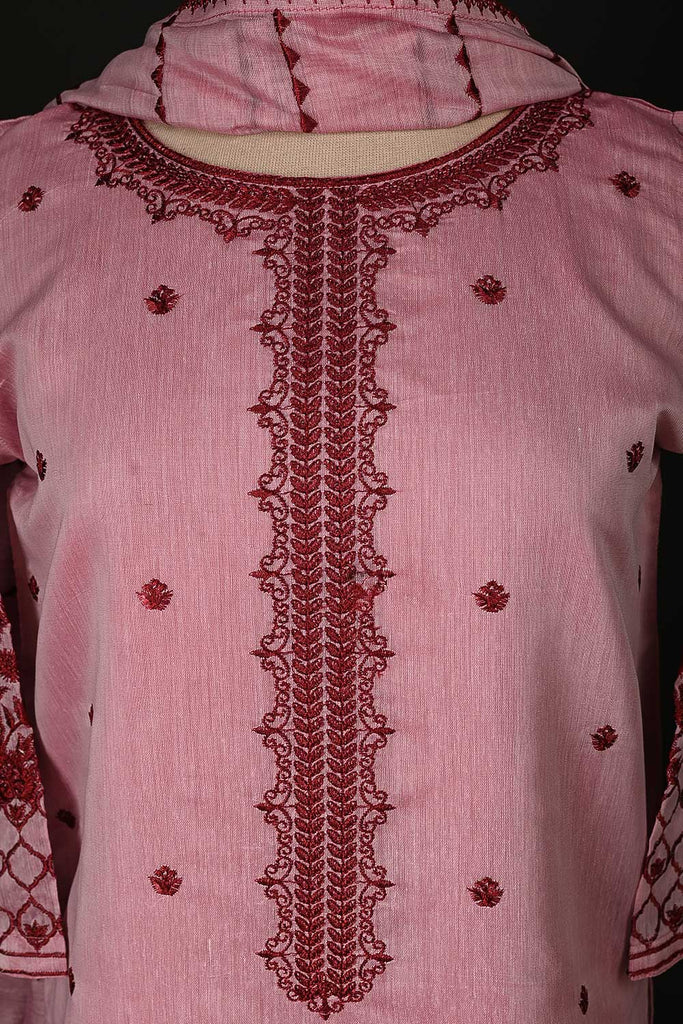 RTW-95-Pink -  3Pc Stitched Paper Cotton Embroidered Dress